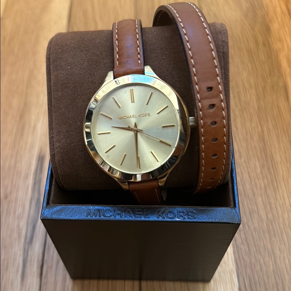 Michael Kors Gold Dial with Brown Leather Strap